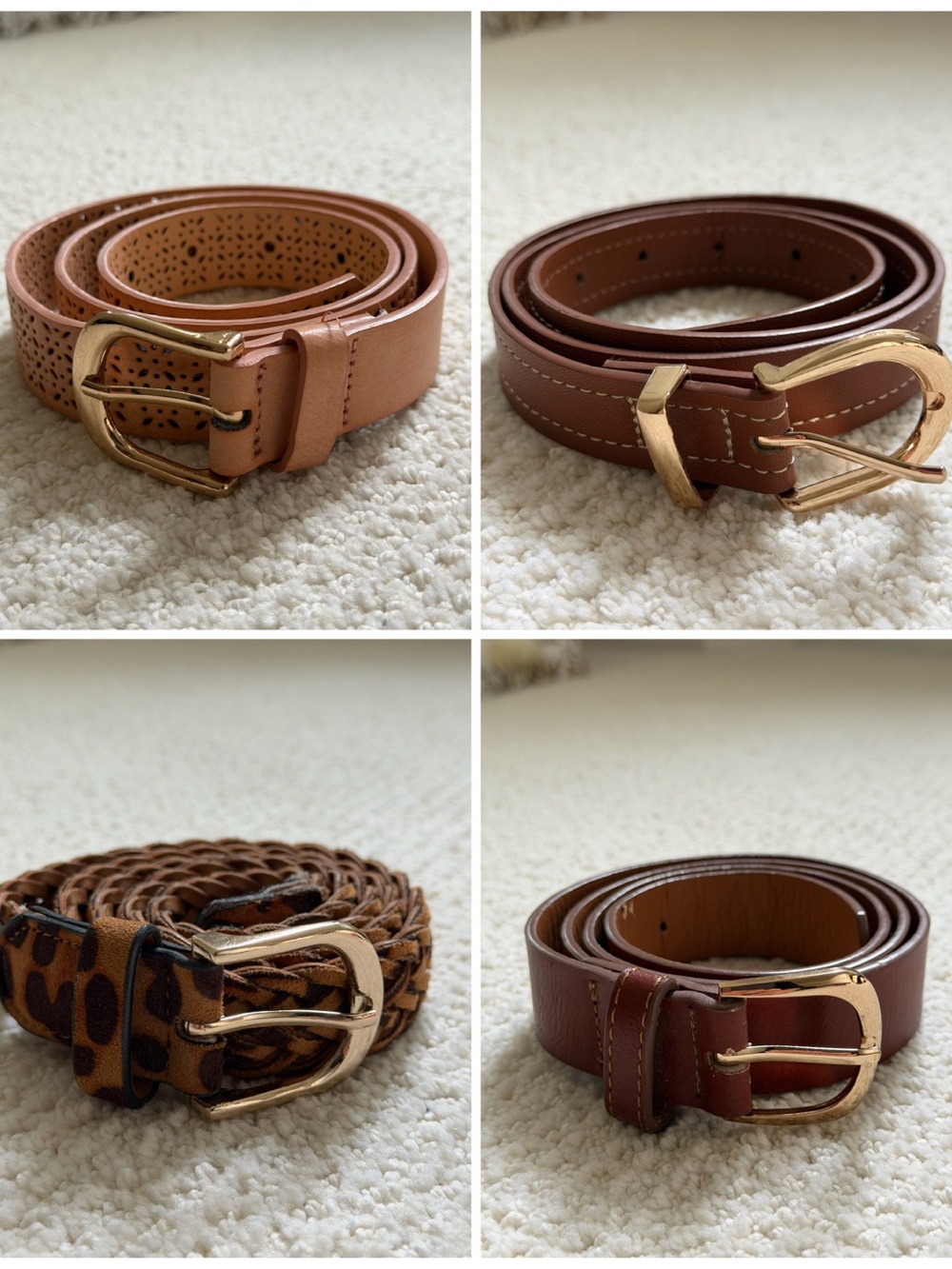 Classic Brown and Tan Women Belts with Gold Buckles